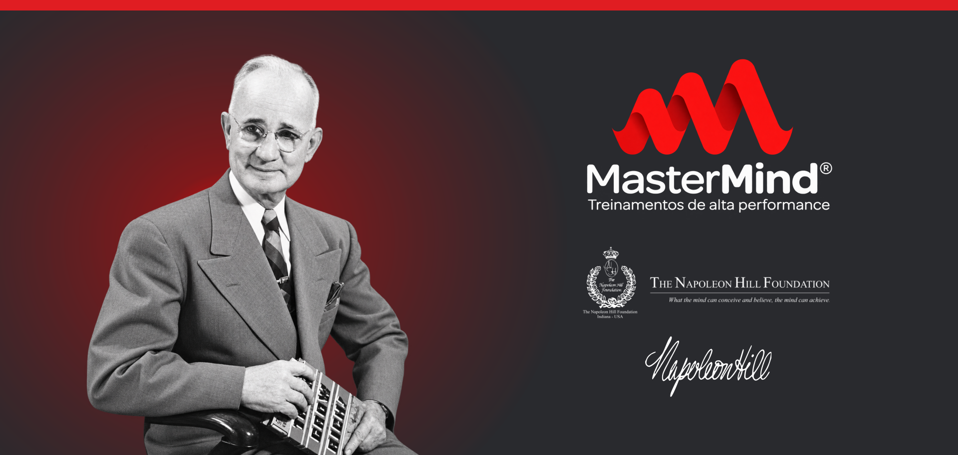 Banner MasterMind com Napoleon Hill e a Fundação Napoleon Hill